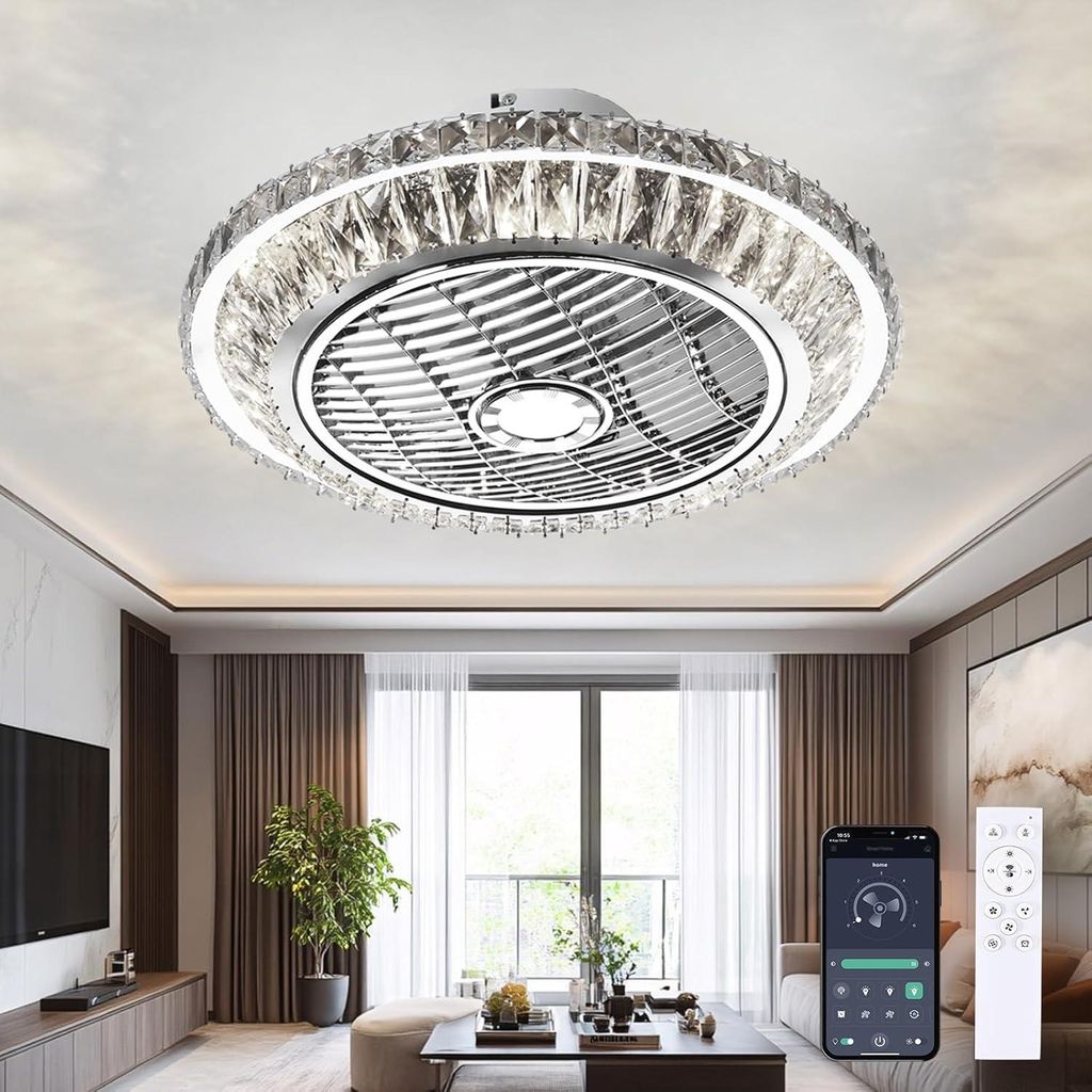 RRBEST LED Deckenventilator mit Beleuchtung,Leise Kristall Produktbild 