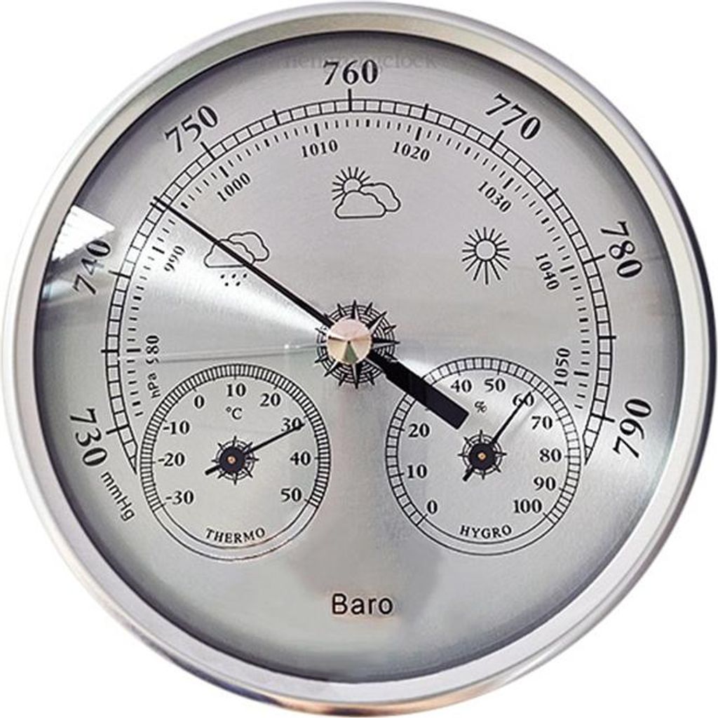 INF Analoges Barometer mit Thermometer Hygrometer 3-in-1 Wetterstation Silber