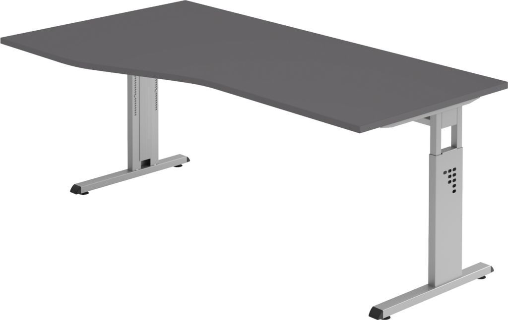 bümö Schreibtisch Serie-O - Gestell: Silber, Nachbildung: Graphit, Größe: 180 x 100 cm