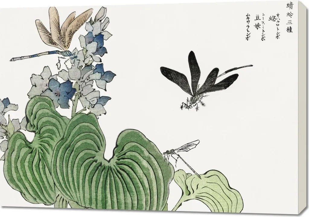 Quadro 100x70 cm Libellula su un fiore Morimoto Toko Giapponese Vintage per il salotto