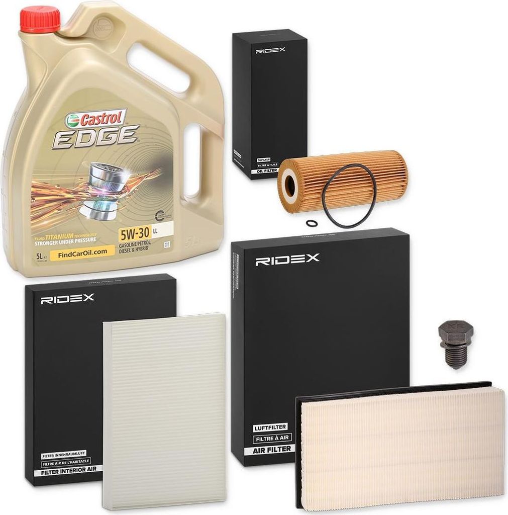 RIDEX Inspektionspaket Filter Set mit Öl 5W-30 5L für VW Golf IV Schrägheck (1J1) Golf IV Variant (1J5) New Beetle Cabrio (1Y7) Bora Limousine (...