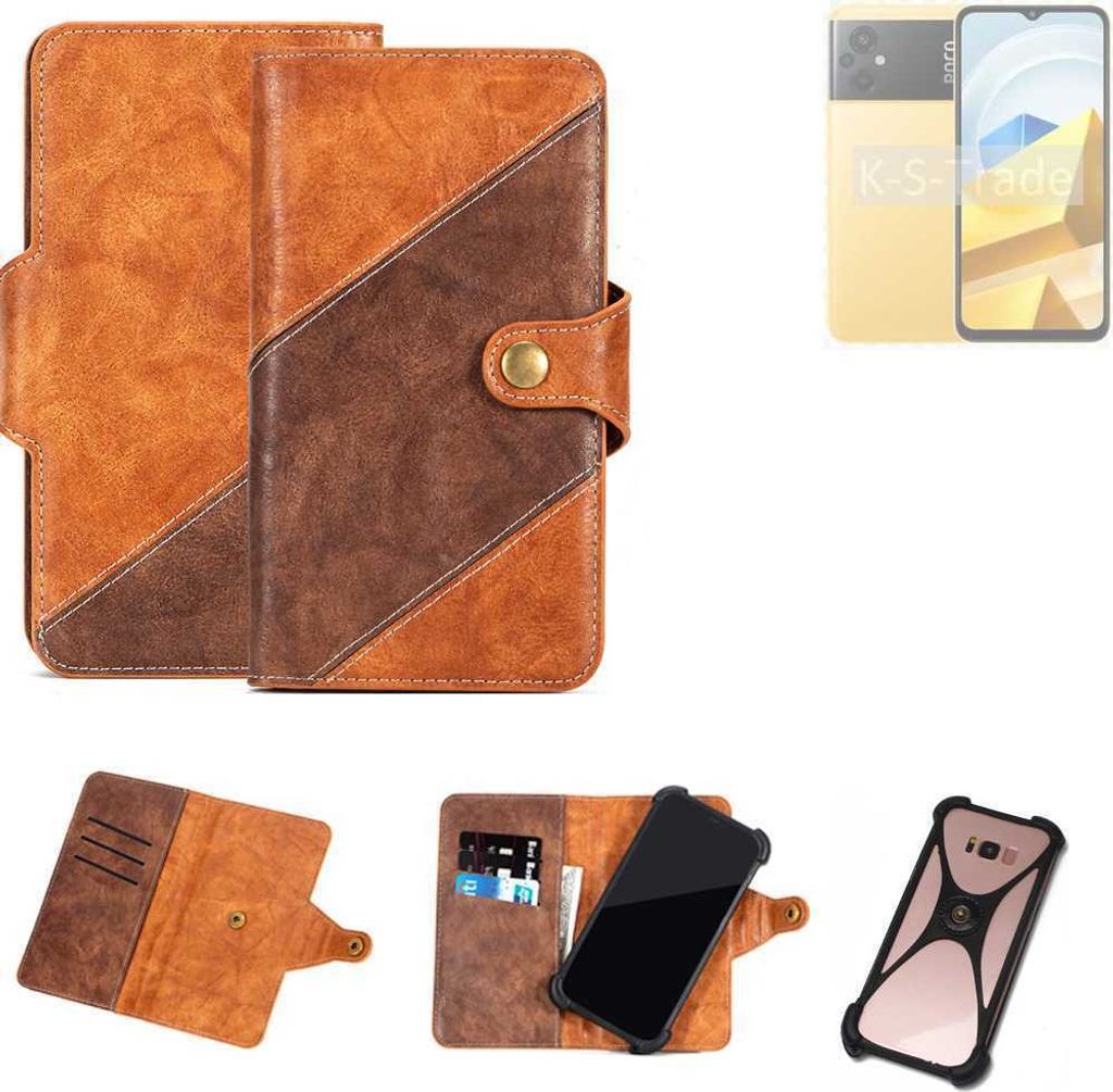 K-S-Trade Handyhülle Schutzhülle Bookstyle Case Wallet-Case kompatibel mit POCO M5 Cover Klapphülle Kantenschutz Smartphone dunkelbraun braun 1x