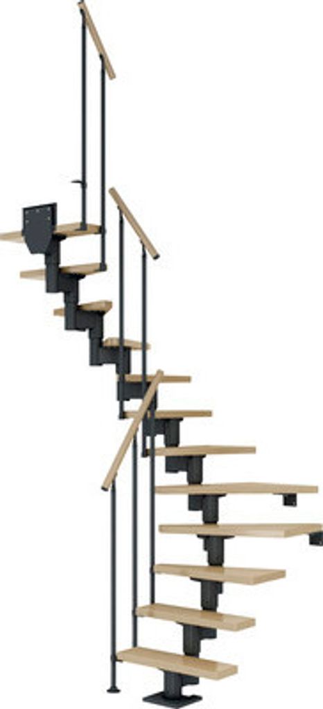 Pertura Mittelholmtreppe Spiros Ahorn Leimholz Anthrazit 1/2-gewendelt 75 cm 14 Stufen / 15 Steigungen Stabgeländer Anth