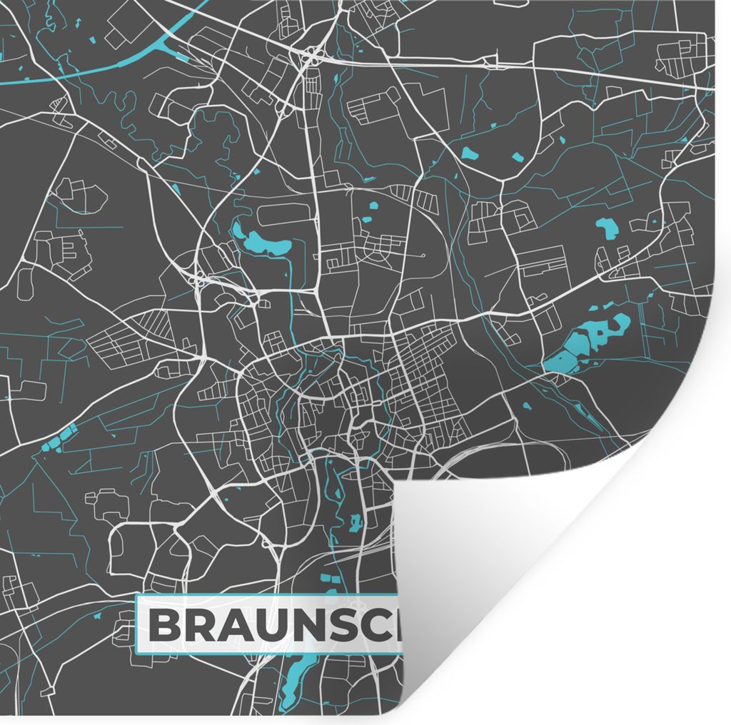 MuchoWow Wandtattoo Wandsticker Wandaufkleber Deutschland - Blau - Braunschweig - Stadtplan - Karte 80x80 cm Selbstklebend und Repositionierbar -...