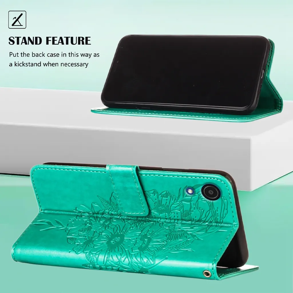 Cover Galaxy A03 Core a Libro: Portafoglio Verde Farfalla con Stand - 2