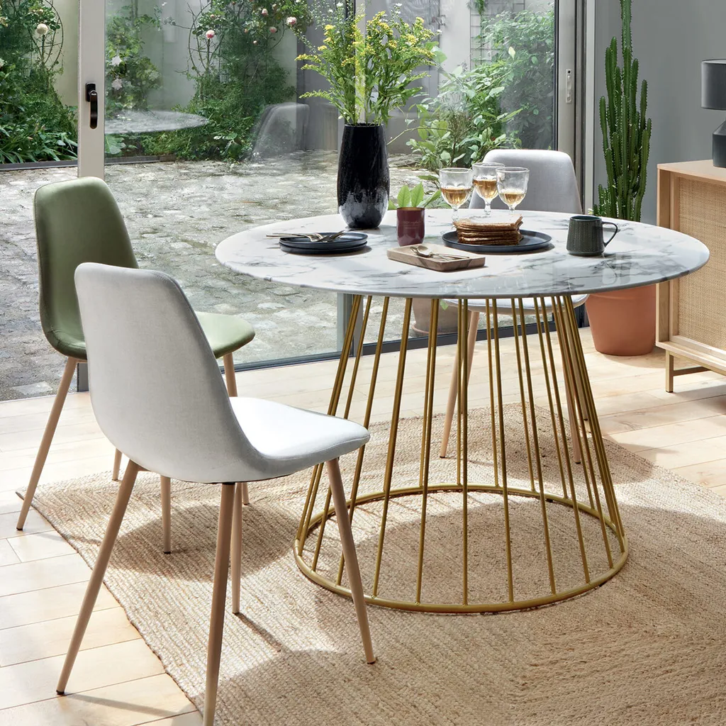Table à manger Rayo blanche effet marbre doré Ø 120 cm - Atmosphera - 6