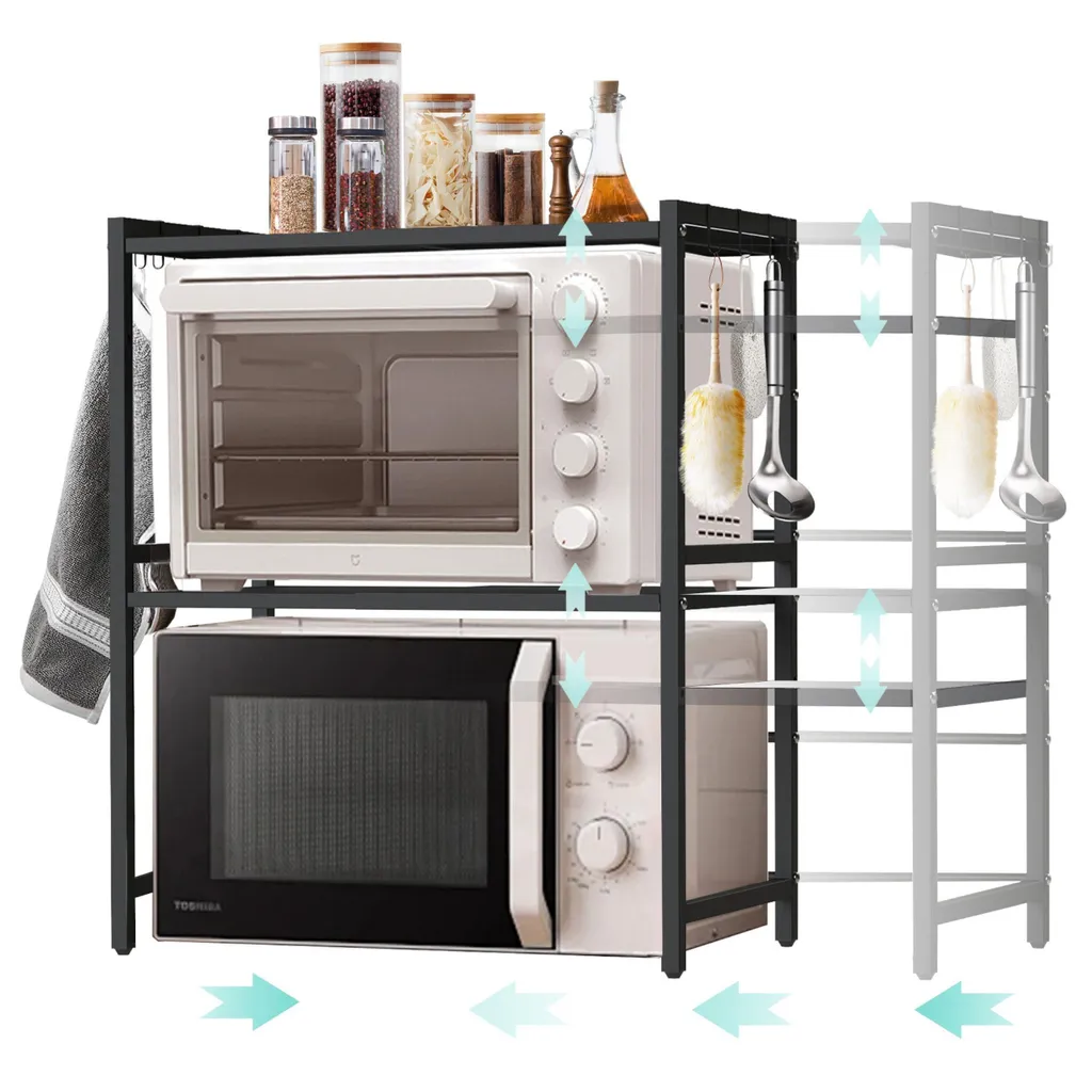 Étagère Micro-ondes Extensible 40-64 cm en Métal Robuste avec 3 Niveaux