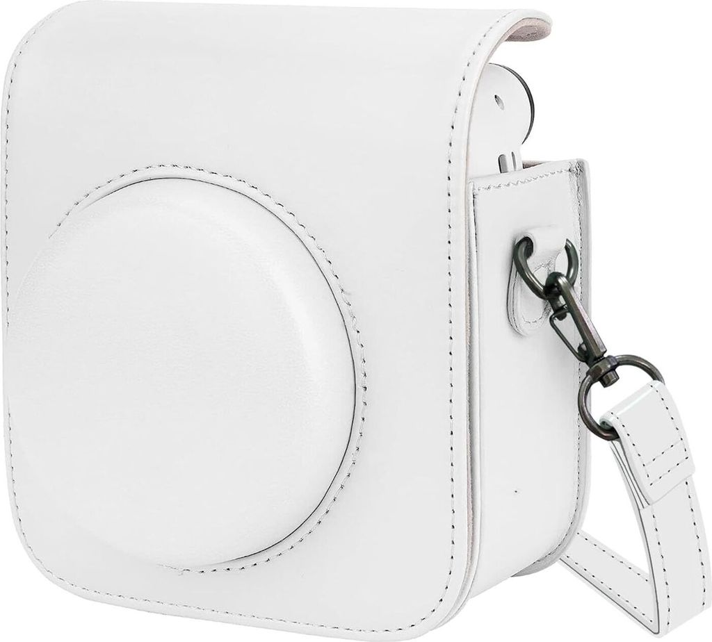 Sofortbildkamera Tasche für Fujifilm Instax Mini 12 Kamera Hülle aus Kunstleder Kamera Case Schutztasche mit Verstellbarem Schultergurt, Weiß