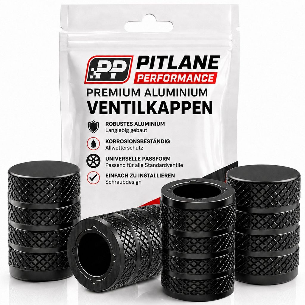 Schrader Ventilkappen, Aluminium Komfort, 4er Set - Schwarz Produktbild 