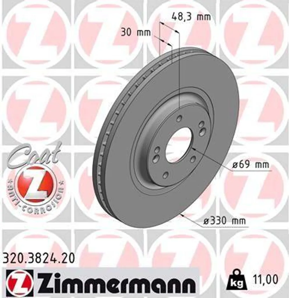 Disque de frein ZIMMERMANN 320.3824.20 pour Optima - OE 51712D4800