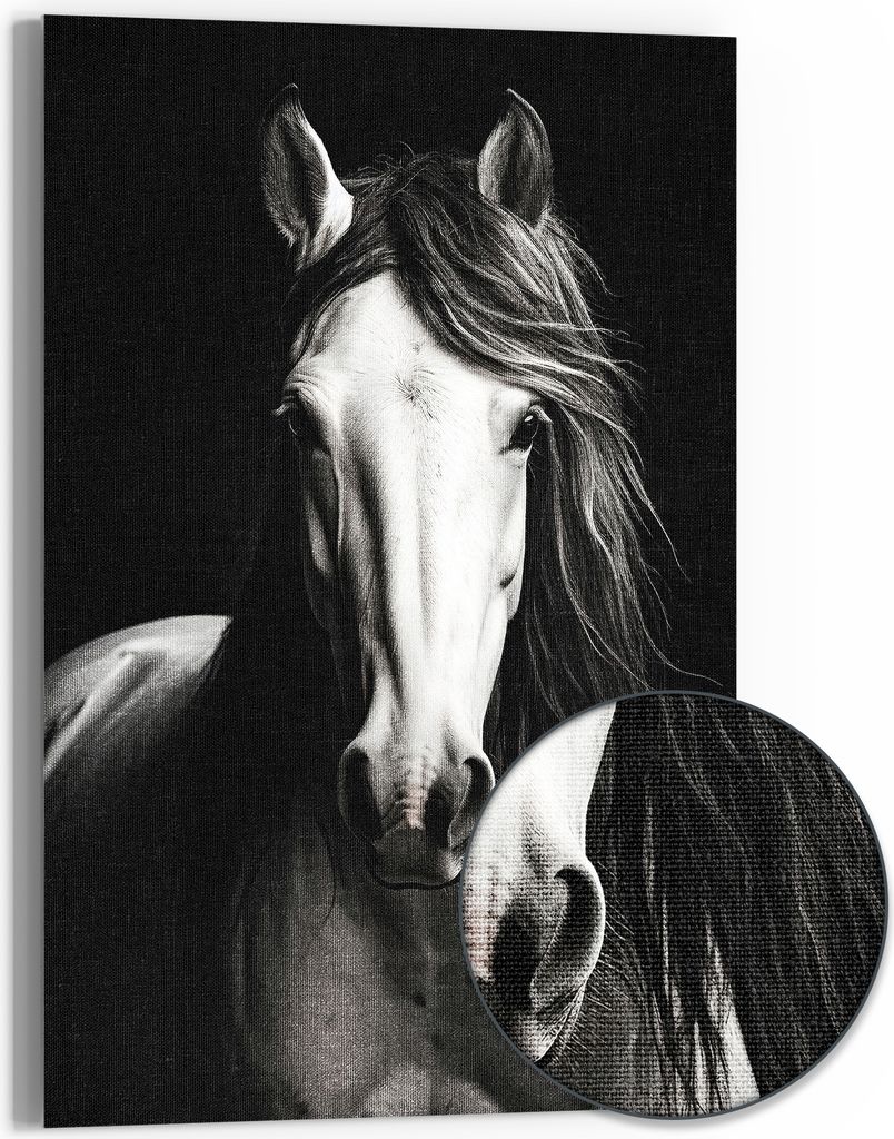 DEQOART Hybrid Leinwand Bild 60x90 cm 'Seelenblick des Pferdes' Wandbild Glas flach modern