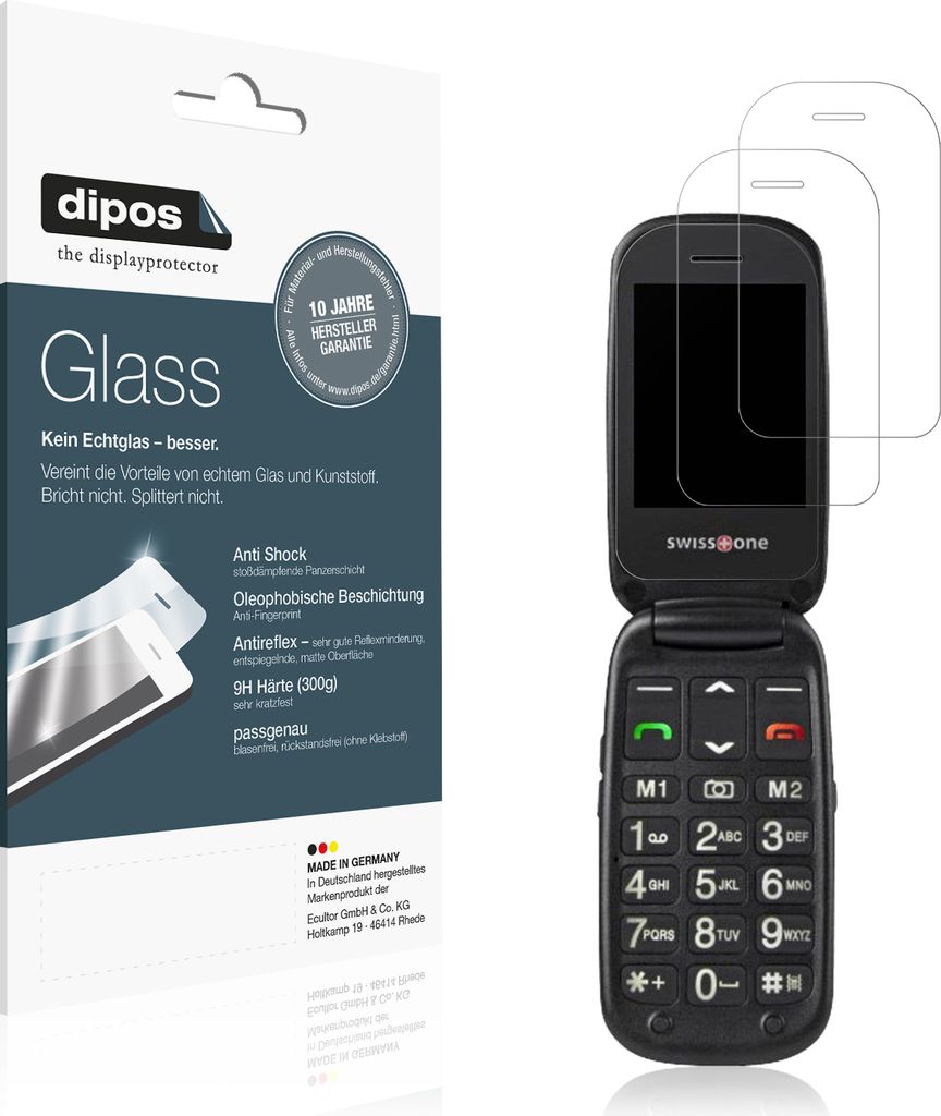 2x Schutzfolie für Swisstone BBM 625 matt - Anti-Shock 9H Folie dipos Glass Kunststoffglas