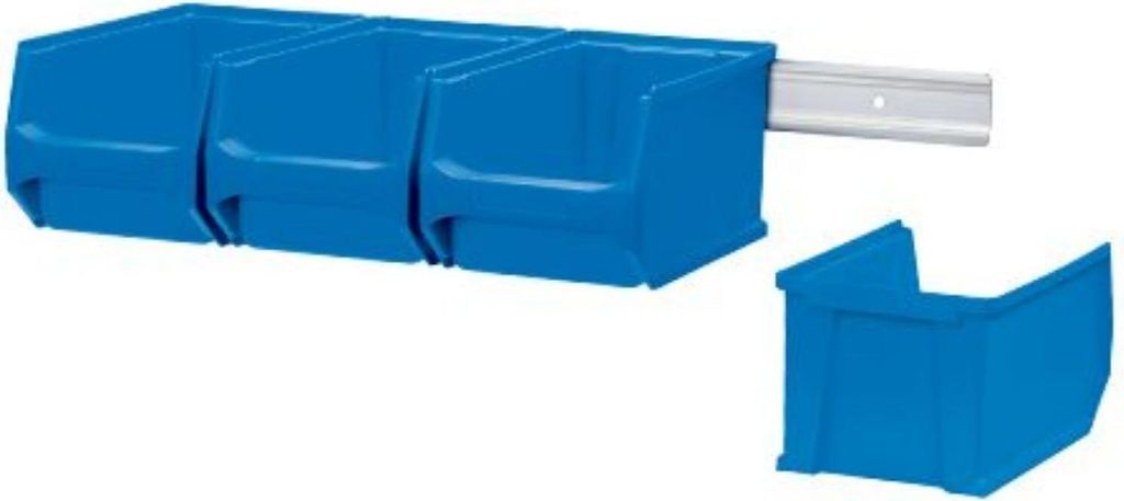 Wandleiste mit 4x Blaue Sichtlagerbox 3.0 | HxBxT 12,6x60,5x23,6cm | Wandhalterung, Kleinteileaufbewahrung, Sortimentsboxhalterung