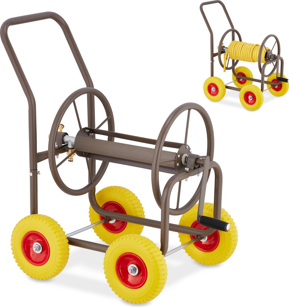 Carrello portatubo Relaxdays, fino a 60 m, 4 ruote in gomma Immagine del prodotto 