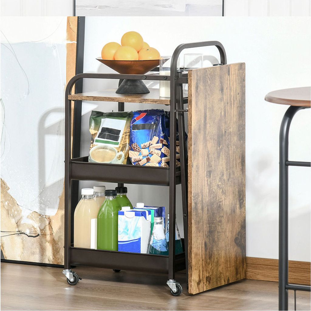 HOMCOM HOMCOM Küchenwagen - 2 Tabletts - Schwarz/Braun - Produktbild 6