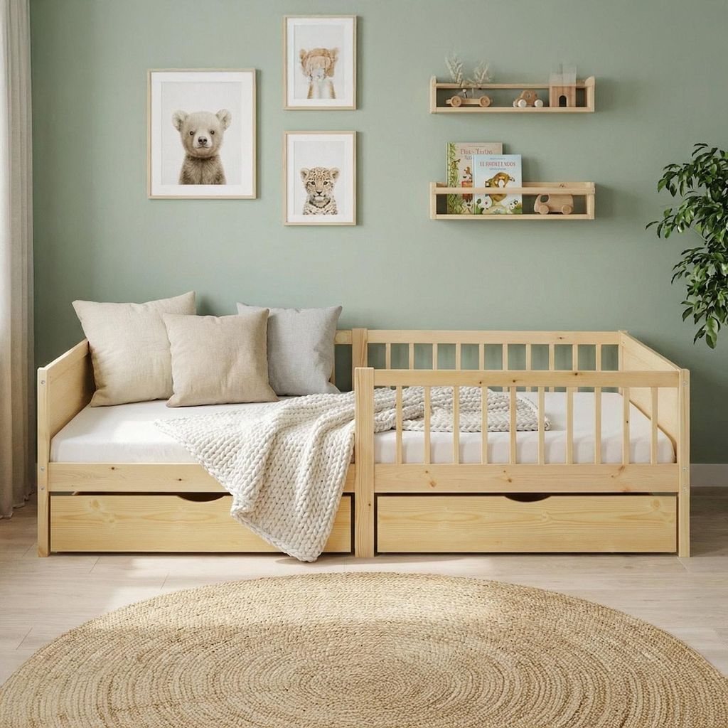 Homestyle4u Kinderbett 90x200 mit Matratze 2 Bettkästen Produktbild 