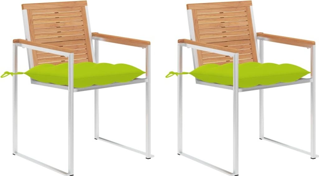 Gartenstühle mit Kissen 2 Stk. Massivholz Teak und Stahl