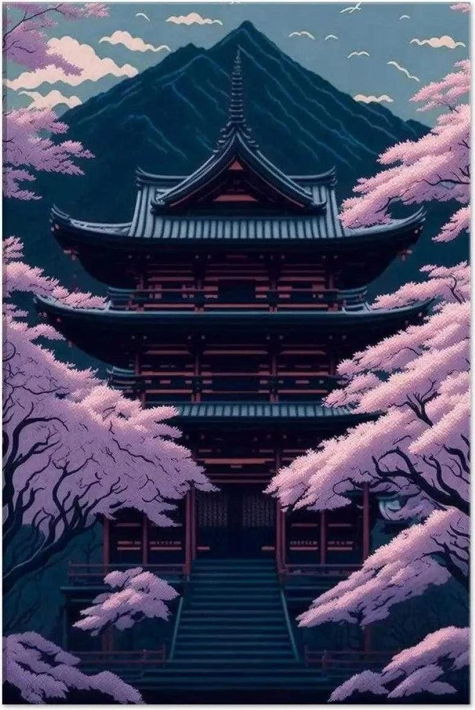 Temple of Life - Leinwandbild Japanisch: 80x120 cm / Leinwand / Weißer Rahmen