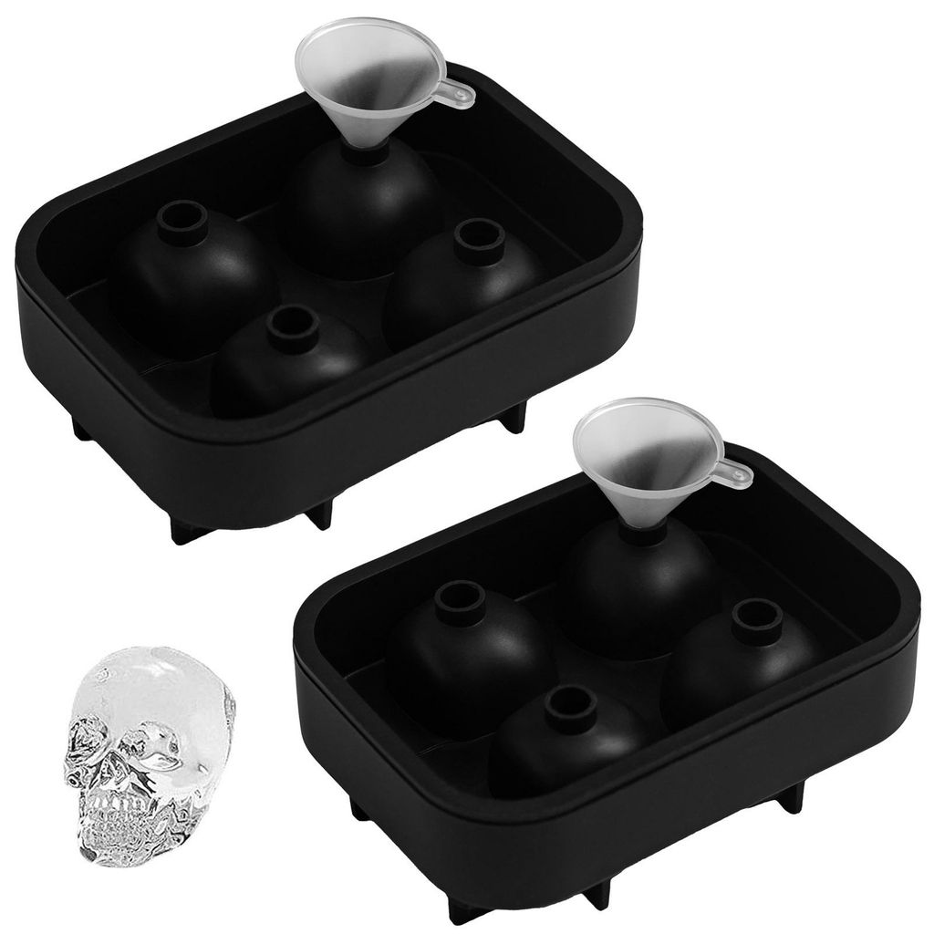 2er Set Silikon Eiswürfelform Totenkopf Eiswürfelbehälter Produktbild 