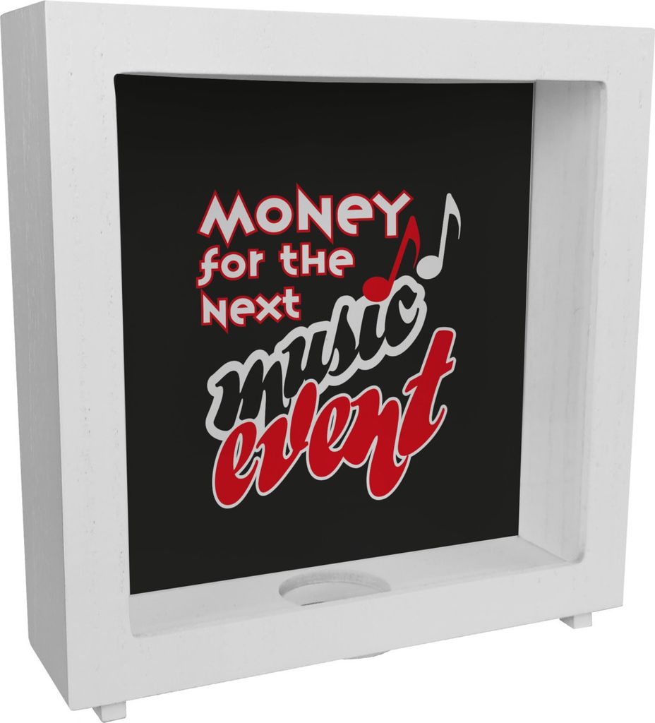Rahmen Spardose aus Holz für Liebhaber von Konzerten und Festivals mit Spruch