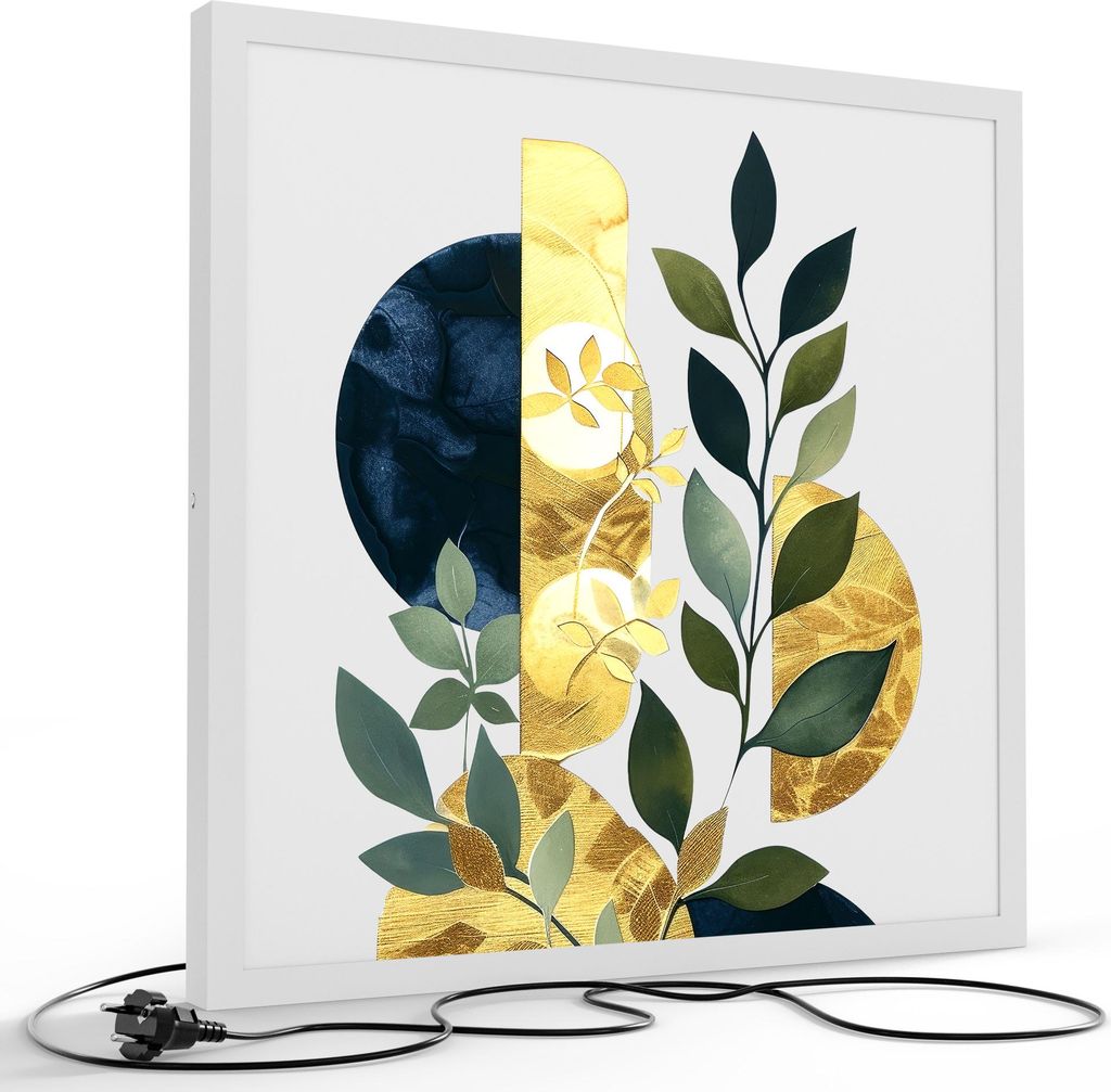 DEQORI LED-Bild & Lampe 60x60 cm Weiß 'Verästelt in Gold' Leuchtbild LED Wandbild Leuchte