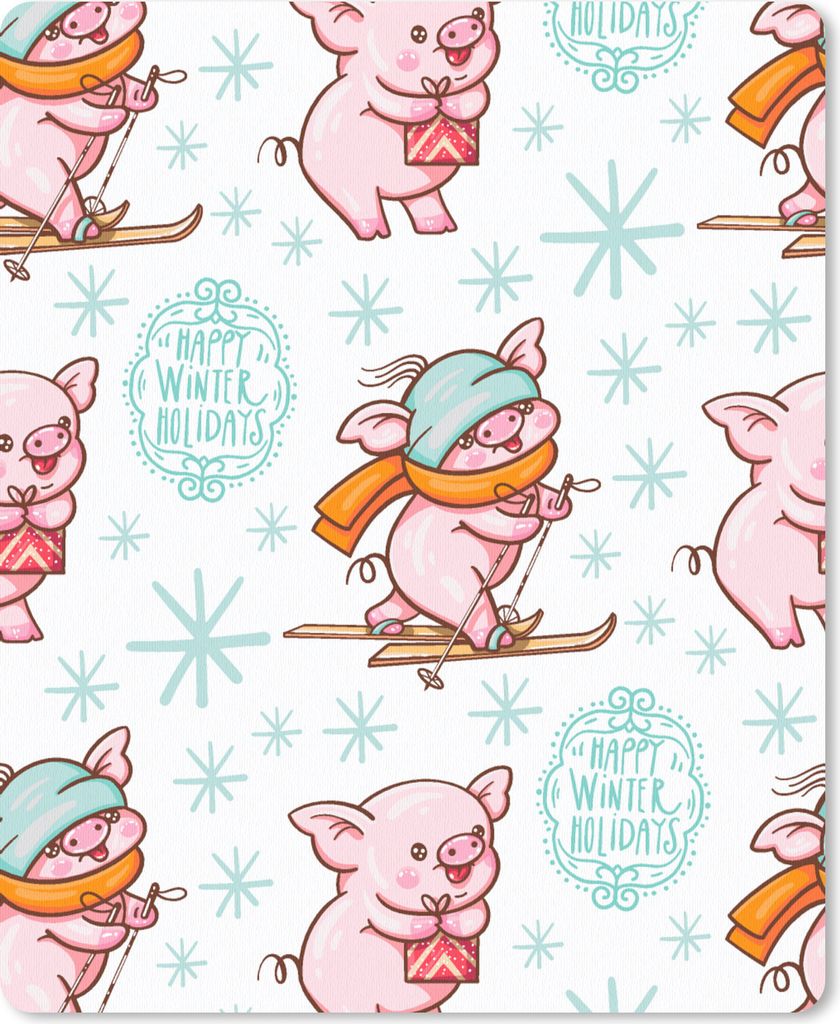 MuchoWow Mauspad Mousepad Winter - Schweine - Schnee - Muster - Skifahren 30x40 cm - Mousepads - Maus Mat - Pad - Mausunterlage - Mausmatten