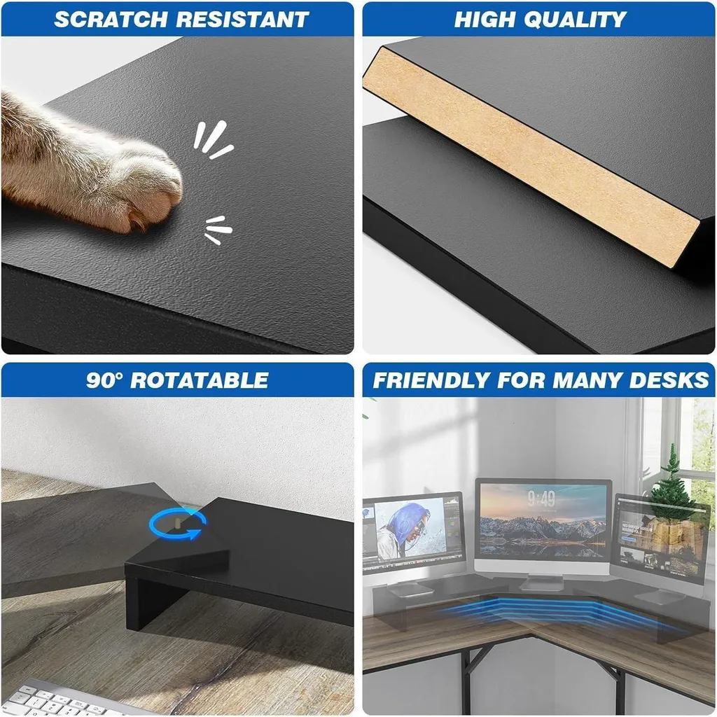 Double support écran bois noir pour ordinateur portable - Rangement - [Ref 123] - 3