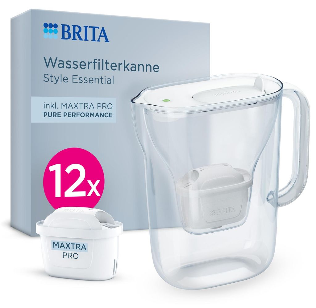 BRITA Wasserfilter Kanne Style Essential inkl. 12x BRITA MAXTRA PRO