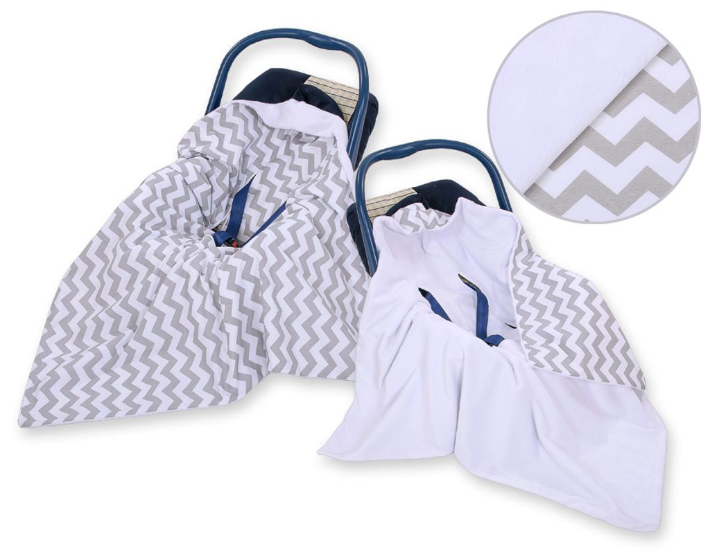 Großes Tragetuch für den Kinderwagensitz, doppelseitig - Chevron grau und weiß