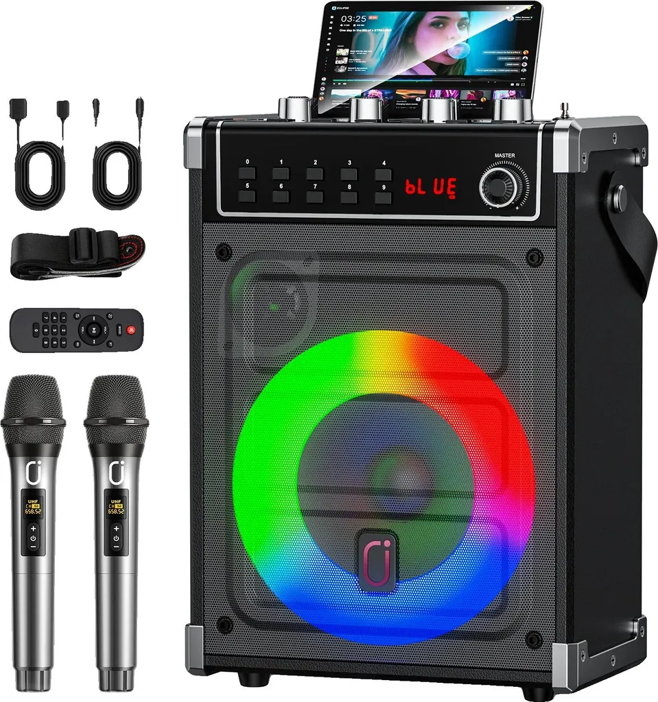 Machine à karaoké Bluetooth noire, double micro sans fil haute fidélité