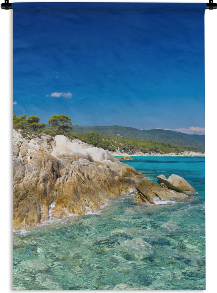 MuchoWow Wandteppich Wandbehang Meer - Klippe - Sommer - Tropisch 60x90 cm Tapisserie Dekoration Wandtuch - Foto-Teppich - Abwaschbar