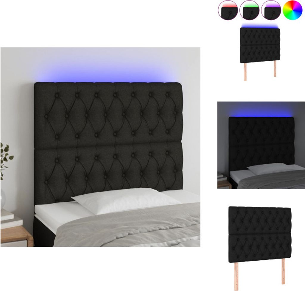 vidaXL LED Kopfteil Schwarz 90x7x118/128 cm Stoff - Kopf- & Fußenden