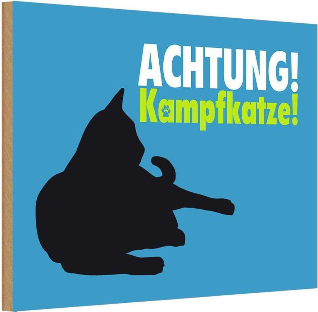 vianmo Holzschild 20x30 cm Achtung Kampfkatze Katze blau Warnschild Hinweisschild