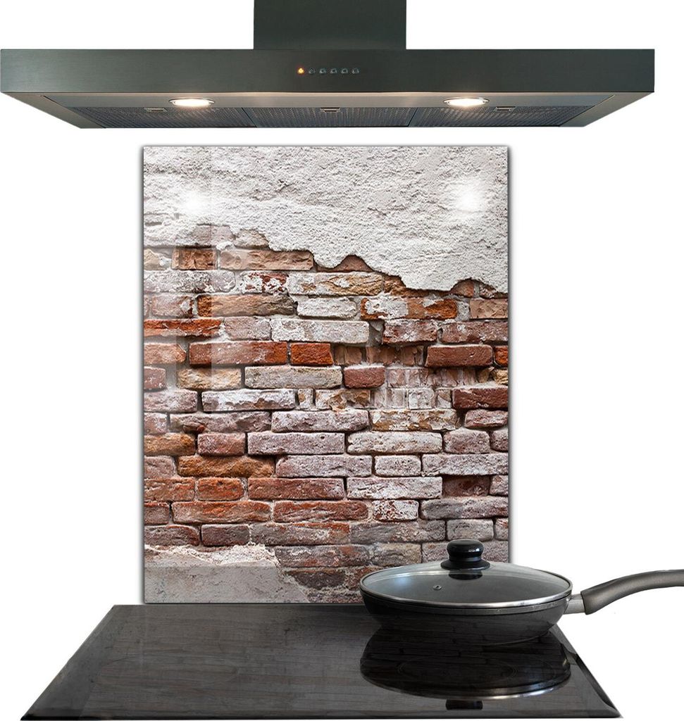 Spritzschutz aus Glas Küchenrückwand - Wandschutz für Herd und Spüle - 60x80 cm - Steinmauer Ziegel