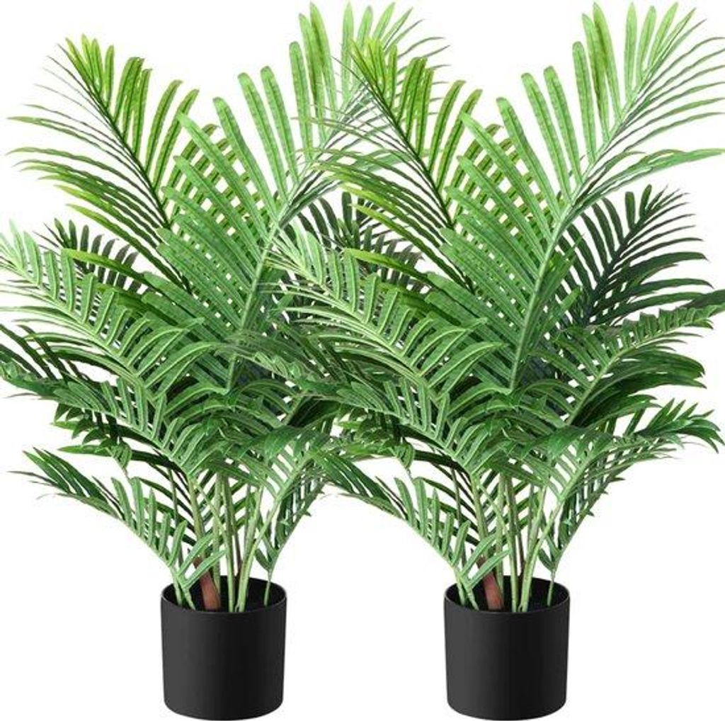 Kunstpalm Tropische Pflanze 90 cm in Topf Grün für Schlafzimmer Büro Garten Hochzeit Party Dekoration (2 Stücke)