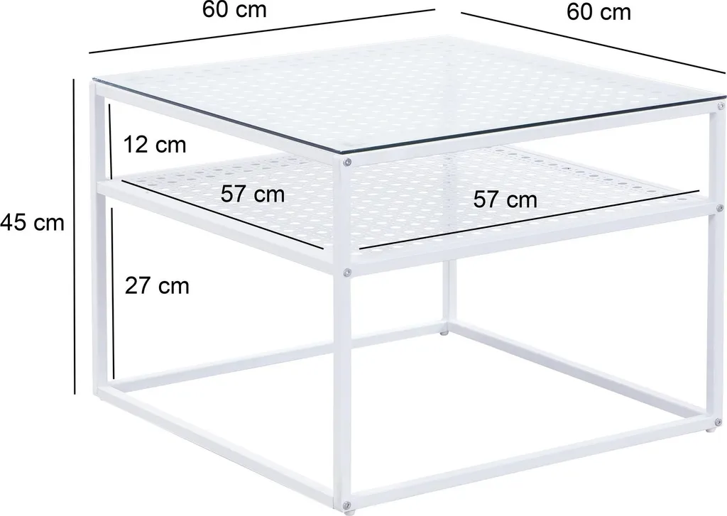 Table basse moderne en verre et métal blanc avec double plateau 60 cm - 3