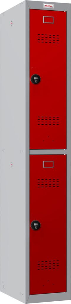 Phoenix PL1230GRC Schließfach Locker Grau - 1 Spind 2 Roter Türen - Kombinationsschloss - Für Büro, Lager, Fitness