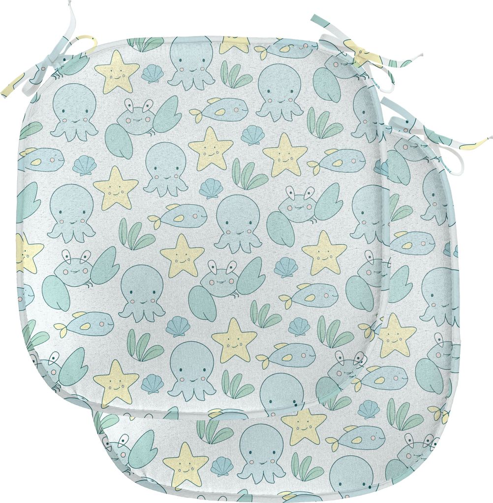 ABAKUHAUS Seestern Polster für Esszimmerstühle, Octopus Krabbe und Fisch, Dekoratives wasserfestes Kissen mit Riemen für Küchensitze, 40 cm x 4...