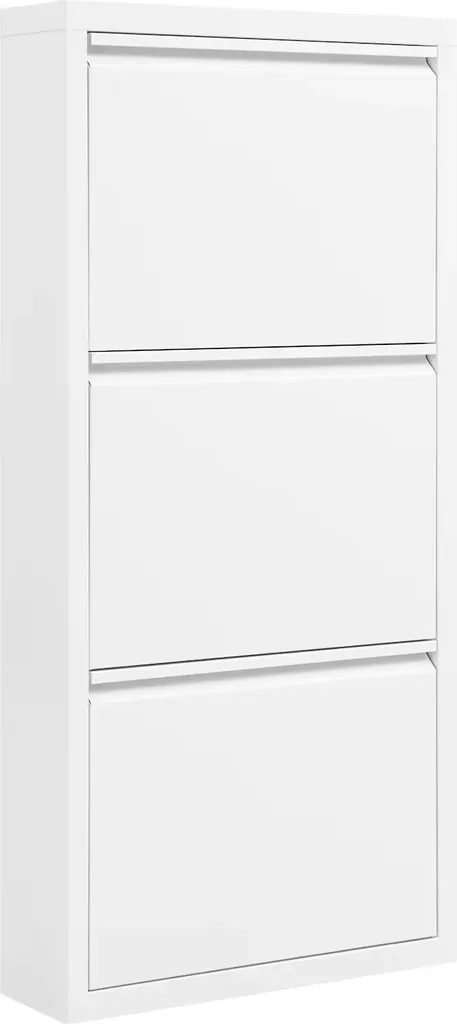 Meuble chaussures métal blanc 3 portes forme étroite gain de place 15cm