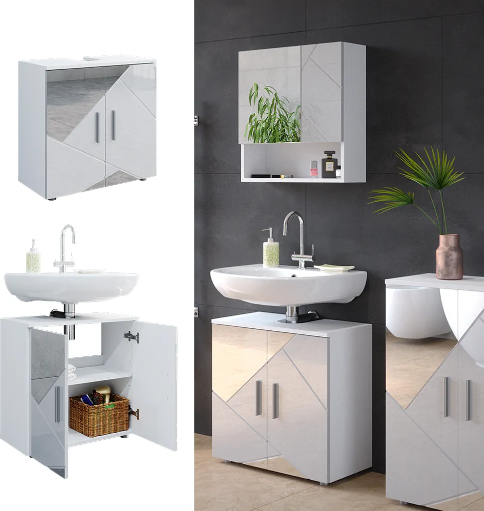Meuble bas vasque Vicco Irma 60x59cm blanc laqué avec inserts design - 2