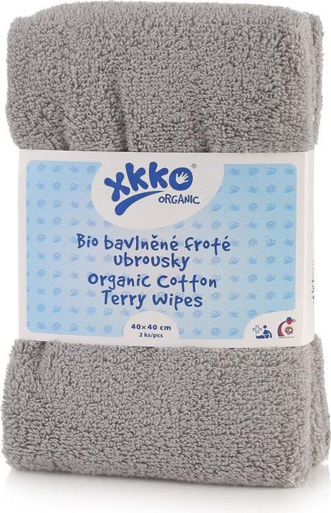 xkko Organic Wipes Frotteetücher 40x40 cm Bio-BW 2er-Set Grau