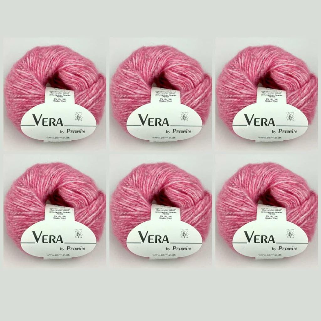 6x Vera von Permin – Chainette-Garnitur, Ganzjahresgarn aus Alpaka-Baby und Baumwolle (125m/50g) (06, Farbton: Himbeer-Sorbet)