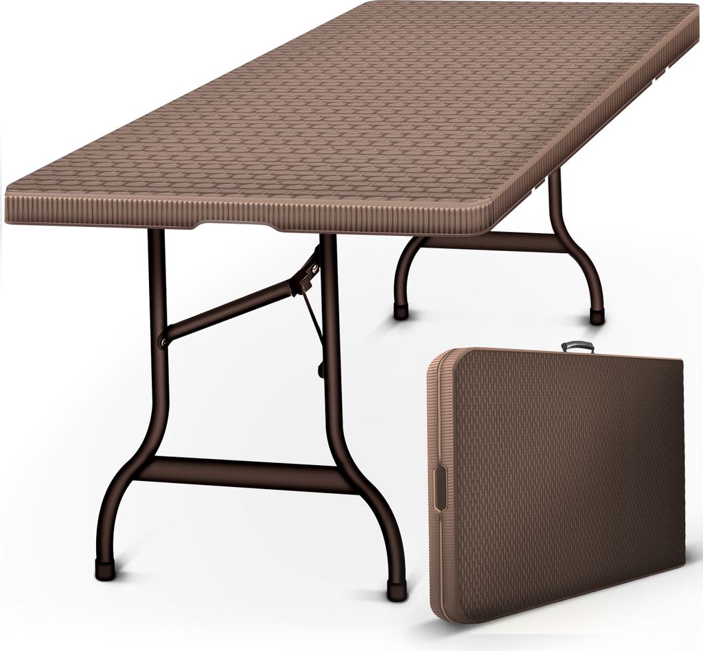 tillvex Gartentisch klappbar Rattan Optik 180x75cm Braun | Buffettisch mit Tragegriff | Klapptisch für Garten Terrasse und Balkon | Campingtisch 6...