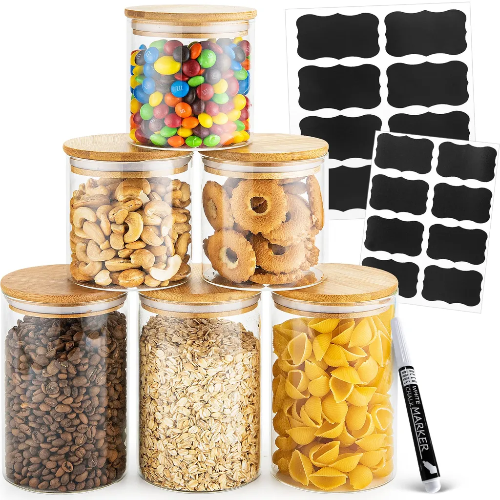 Barattoli Cucina Vetro e Bambù Set 6 - Decorativi ed Ermetici