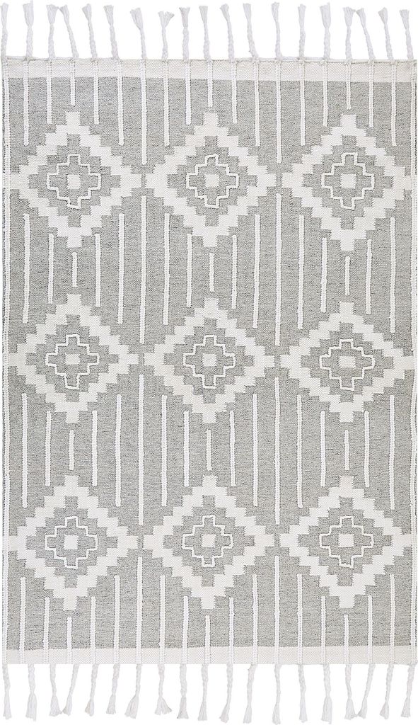 BELIANI Teppich Grau und Weiß Kunststoff 160 x 230 cm Outdoor u. Indoor Matte Modern mit Muster Rechteckig Kurzflor Gartenaccessoires Balkon Wohnz...