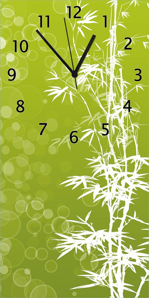 Wallario Design Wanduhr bedruckt, Größe 30 x 60 cm, Motiv: Bambusmuster grün-weiß