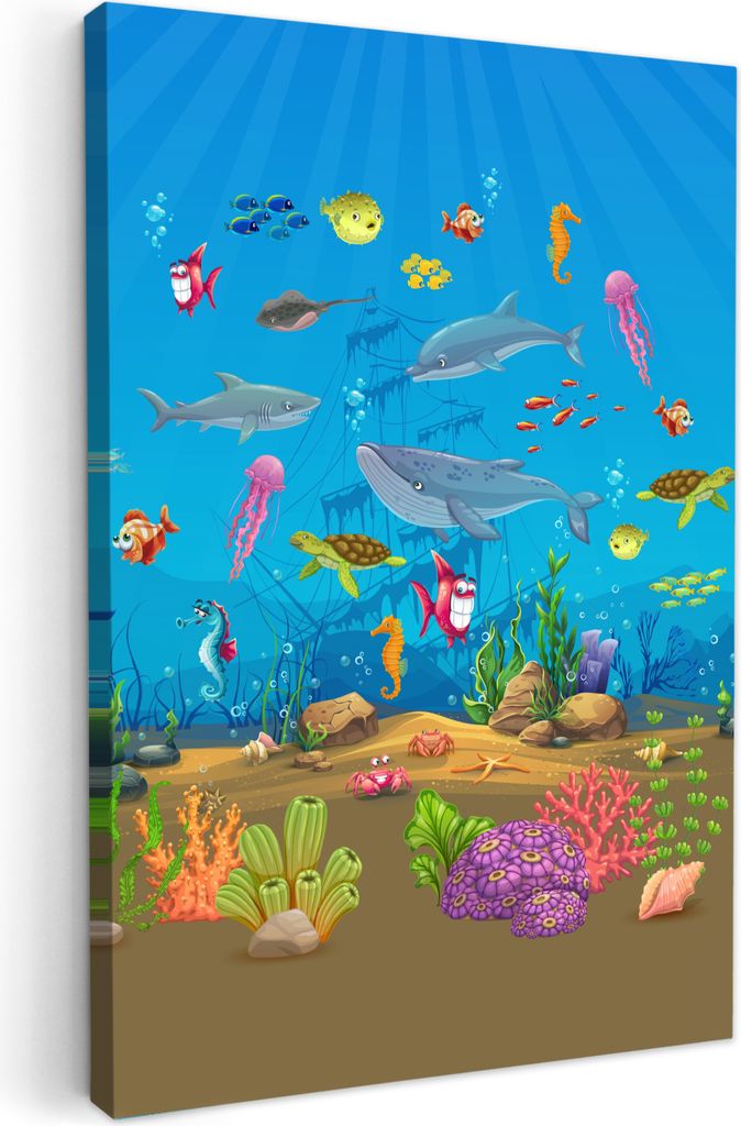 Wanddeko 80x120 cm - Kinderzimmer - Unterwasserwelt, Bilder Wohnzimmer Modern, Wanddeko