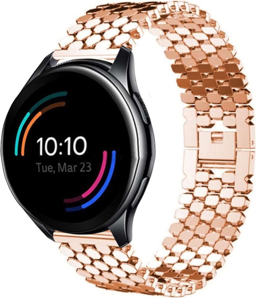 Strap it - Stahl Fischarmband - Kompatibel mit OnePlus Watch Armband - Gliederarmband - ClipverschlussErsatzarmband Edelstahl - für Armband Rosa Gold