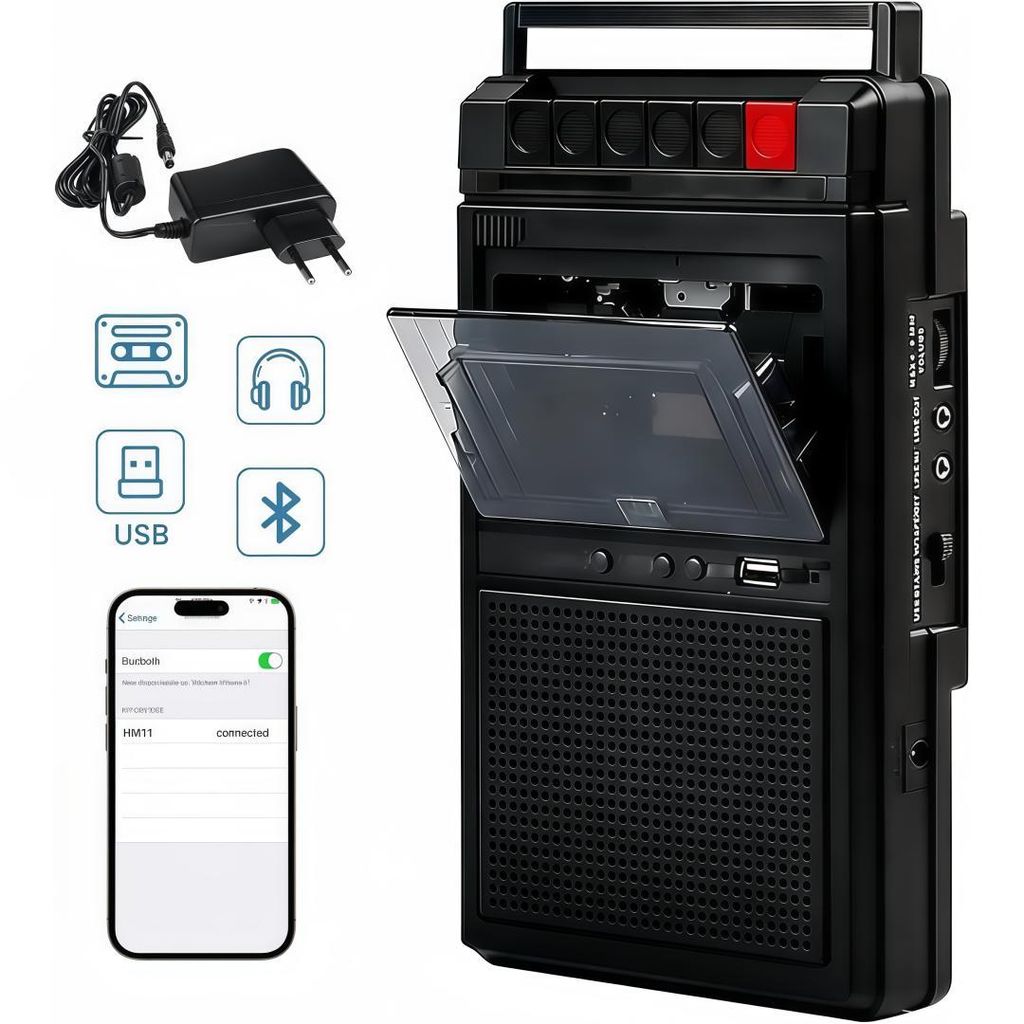 Tragbarer Kassettenspieler mit Bluetooth – Aufnahme & Produktbild 