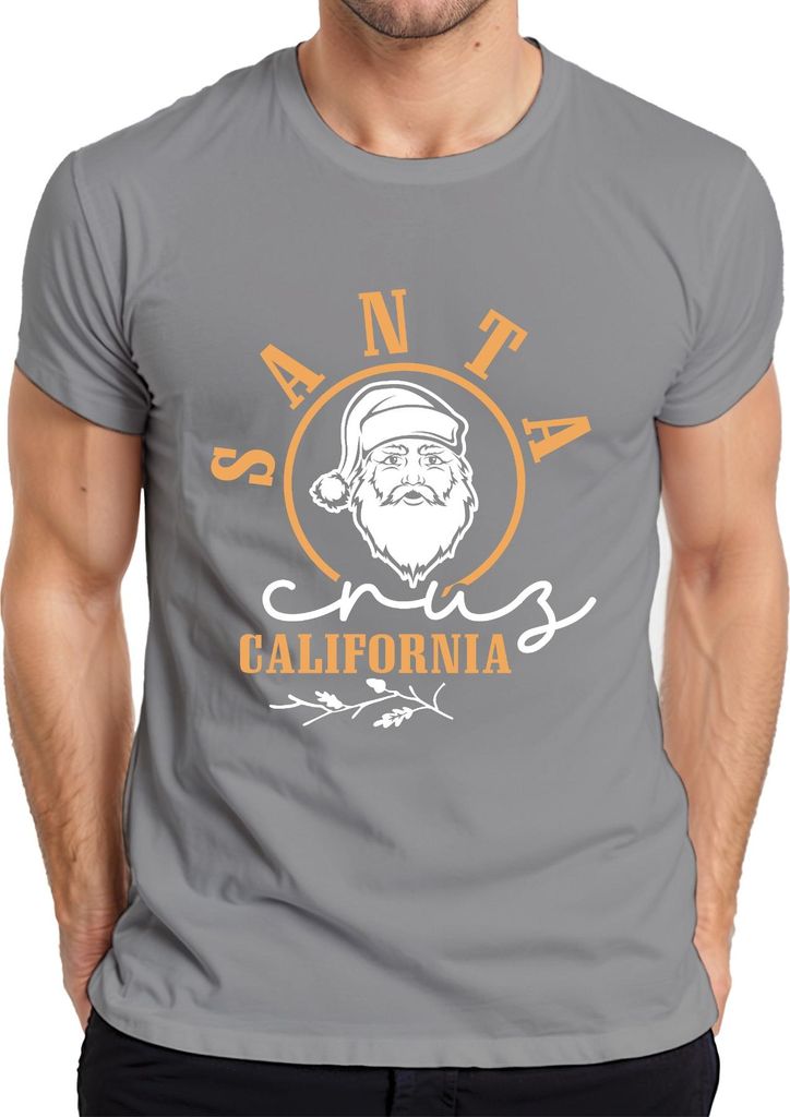 Santa Cruz Kalifornien Weihnachtsmann Weihnachten Strand Retro Herren T-Shirt, Grau, XL